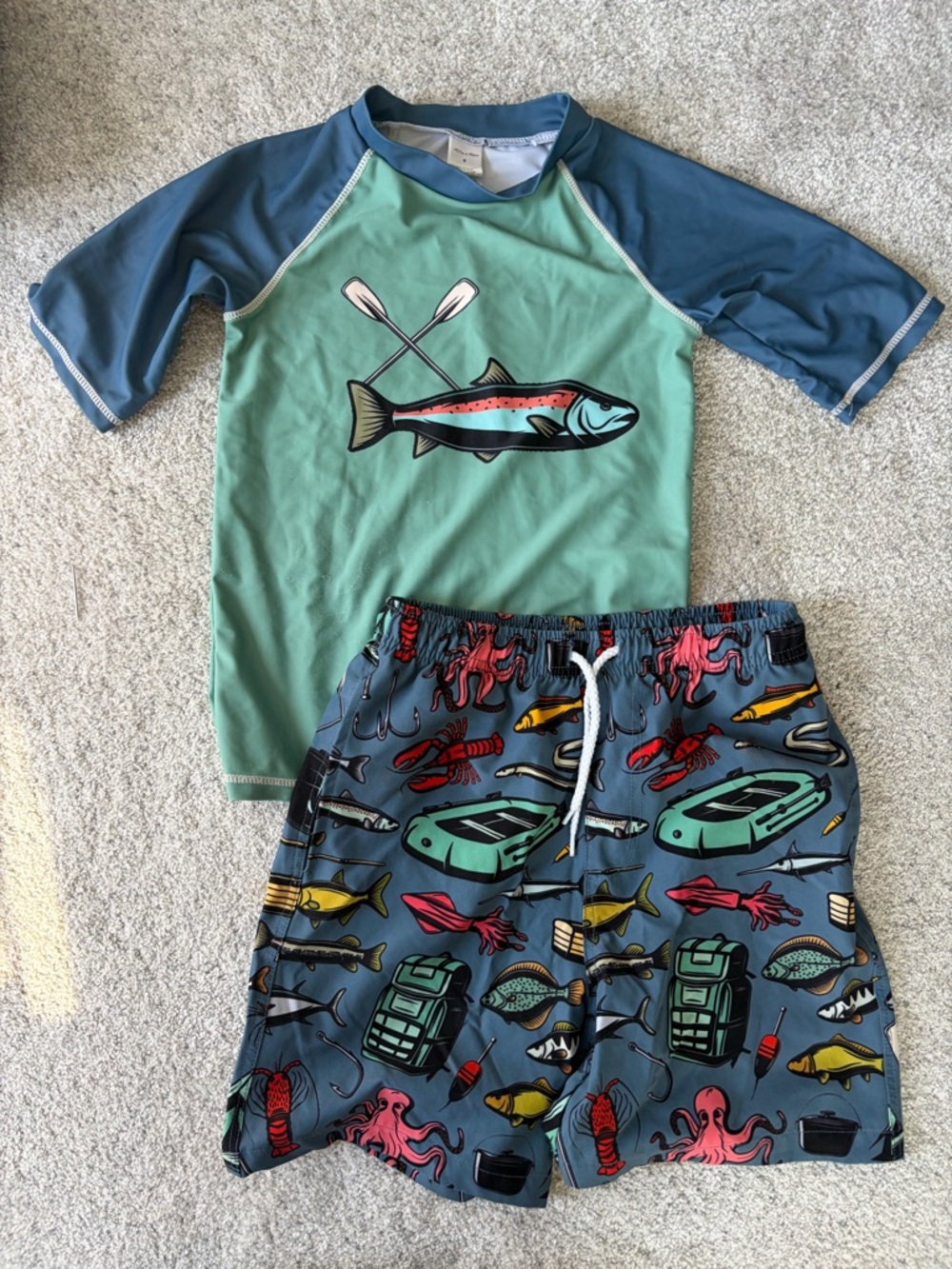 Millie and Maxx Boy’s Fishing Rash Guard and Swim Shorts Set - size 8